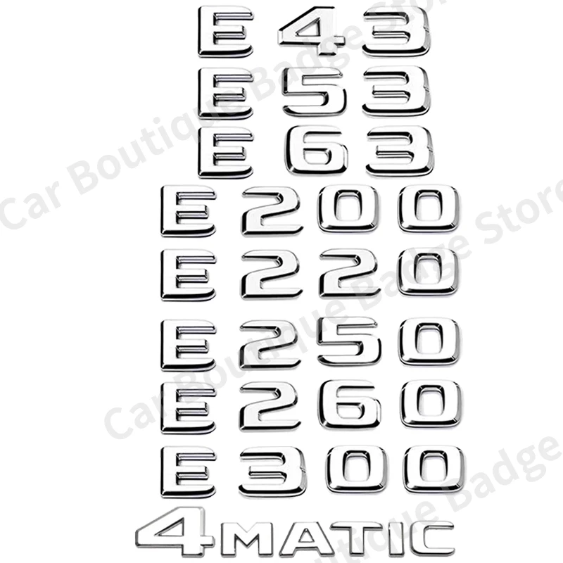 ABS Car Trunk Letters Logo Badge Emblem Decal Sticker For Mercedes Benz E Class E43 E53 E63 E200 E260 E300 4Matic W212 W213 W238