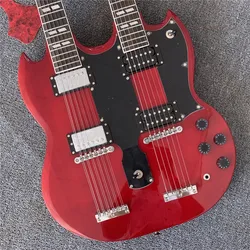 Custom Electric Guitar, Dark Red JimmyPage double neck 6+12 strings guitars guitarra