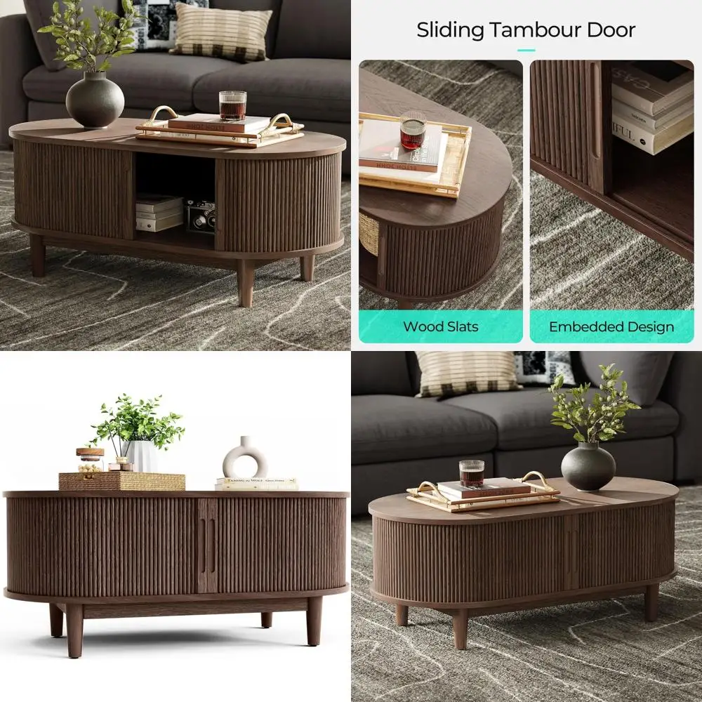 

Mid-Century Walnut Coffee Table with Storage and Sliding Door, 39 for Living Spaces