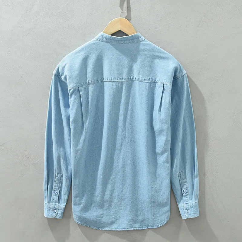 2150 100% Cotton Long Sleeve Denim Shirt for Men Spring Autumn Vintage Good Quality Classic Simple Basic Blouse Outwear Coats
