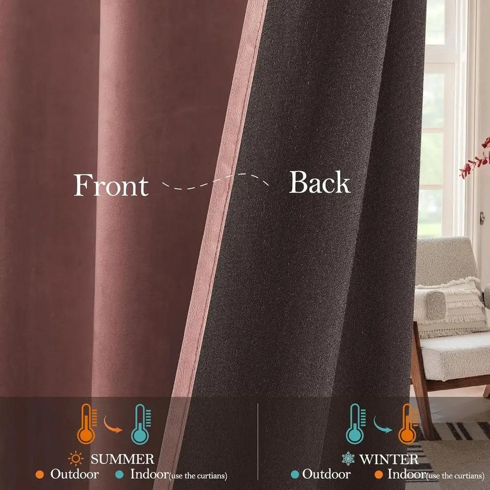ستائر مخملية معزولة حراريًا باللون الوردي المغبر، بطول 96، تصميم علامة تبويب خلفية لغرفة المعيشة، مجموعة من لوحتين، W52 x L96 #4