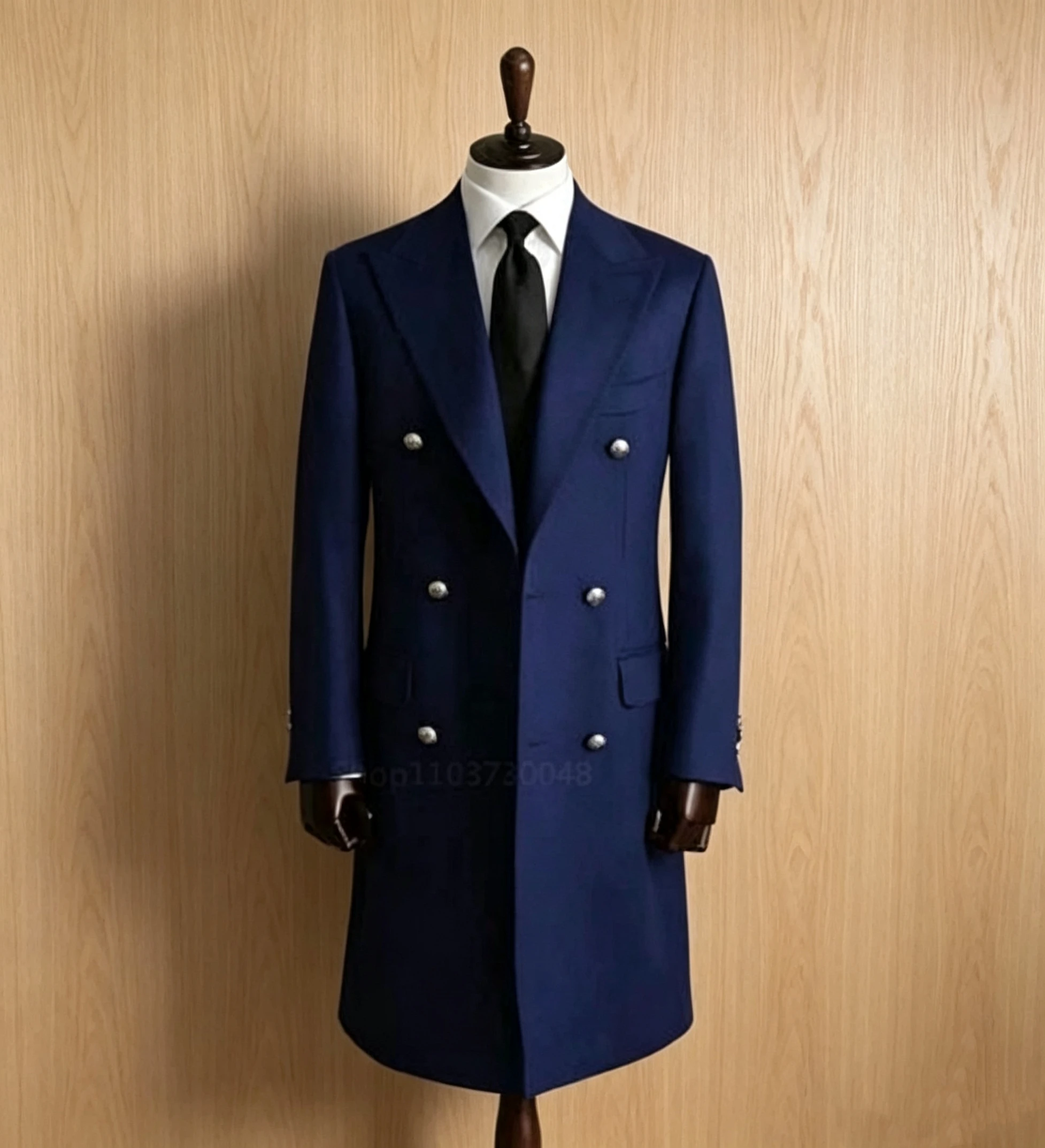 

Casual Navy Blue Peak Lapel Blazers Woolen Overcoat for Men Office Work Suit Tuxedo Coat 1 Piece Formal Evening Party Coat