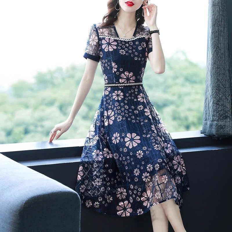 

Summer Dress 2023 Elegant Women's Dress Skirt Waist Collar A-line Skirt Women Clothing Party Dresses Vestido Dress