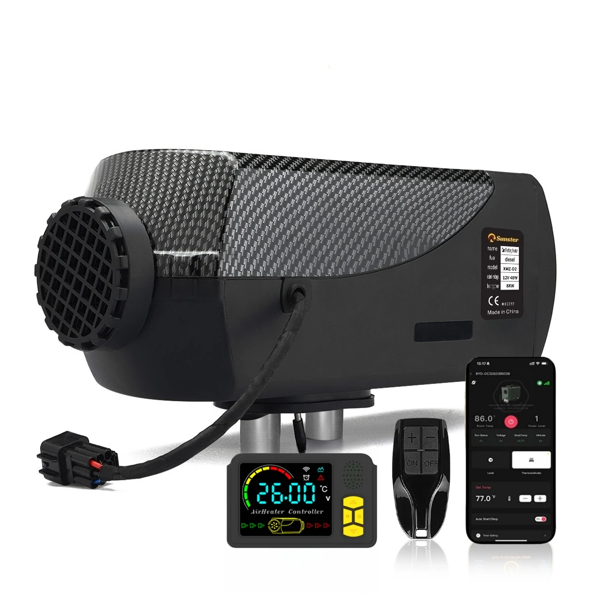 2KW Diesel Heater 12V/24V Car Parking Heater with Bluetooth APP Control LCD Panel Low Noise Heating for RV Car Truck Camper Tent