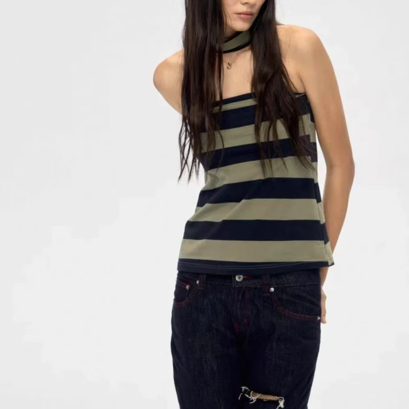 Y2k الجمالية التباين اللون شريط تانك القمم الشارع الشهير النساء عارية الذراعين الدبابات Harajuku الصيف عادية الجرونج خمر قمصان