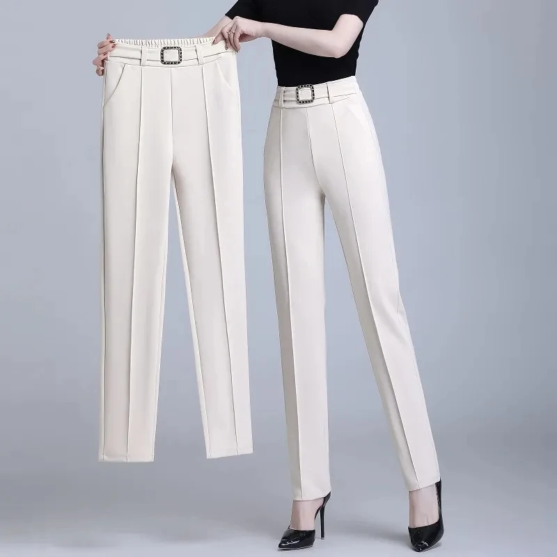 4XL Large Size Women Pants New Spring Autumn Elastic High Waist Straight Pencil Pants Office Ladies Professional Suit Trousers