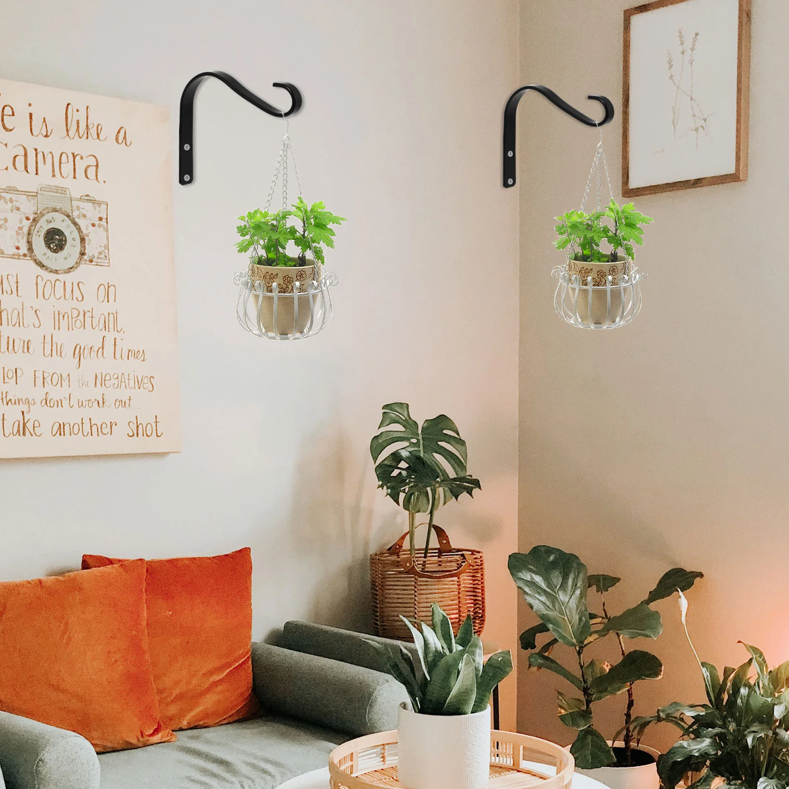 2 Pcs Wrought Iron Hook Lantern Hanging Bracket Plant Pot Hanger Wind Chime Flower Wall Planter