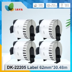 4 Rolls DK-22205 dk2205 Label Thermal Paper 62mm x 30.48m Continuous for Brother QL-500/500A/550/560/700/570VM/800N/600TD