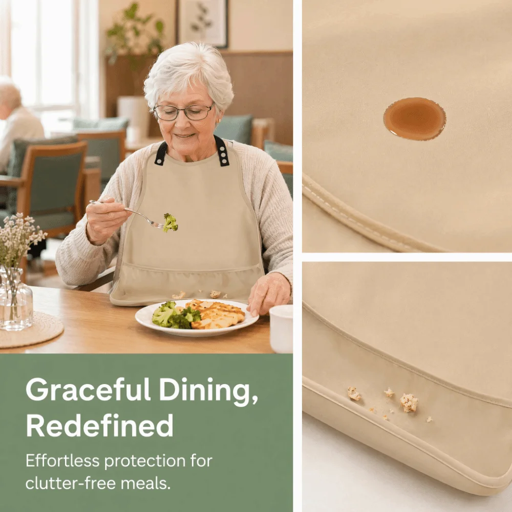 Waterproof Adult Bib Reusable Adjustable Elderly Mealtime Bib Easy Clean Stain Resistant Food Catcher Bib Elder Dining