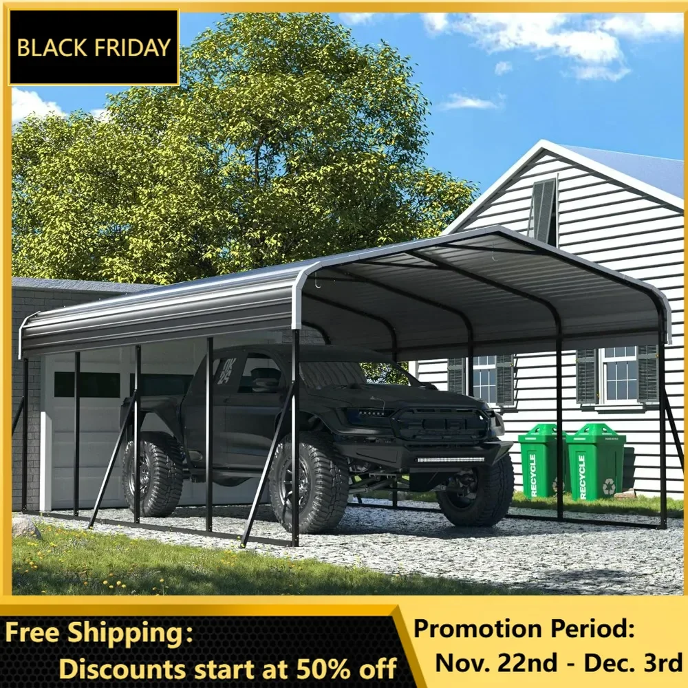 Carport, Heavy Duty Carport Canopy with Updated Frame Structure Galvanized Steel Roof and Enhanced Base, Metal Carport Garage