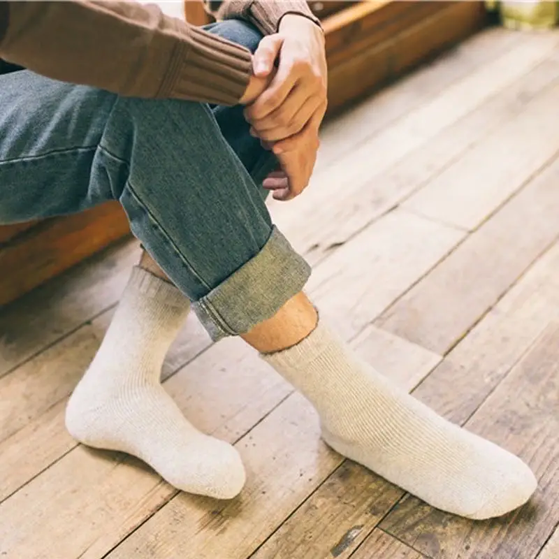 5 Pairs/Winter Super Thick Wool Socks for Men Women Thick Towel Bottom Merino Wool Mid-tube Socks Solid Color Thick Snow Socks