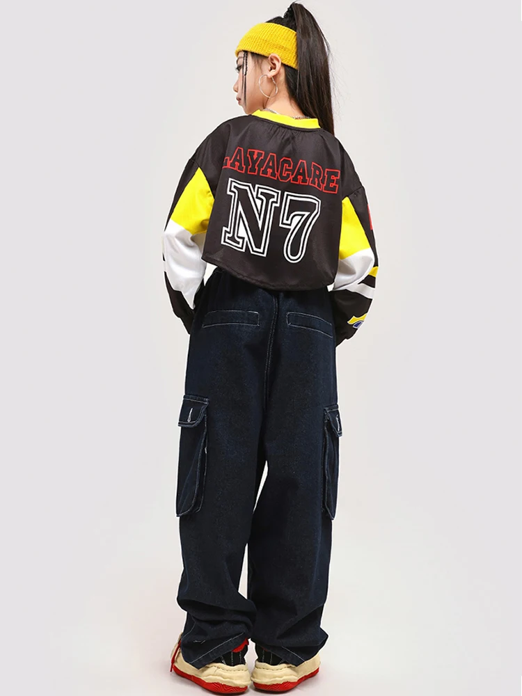 Jazz Dance Costume Girls Suit Kids Hip Hop Performance Clothes Crop top pantaloni Loose Street Wear Concert Stage Outfit BL12452