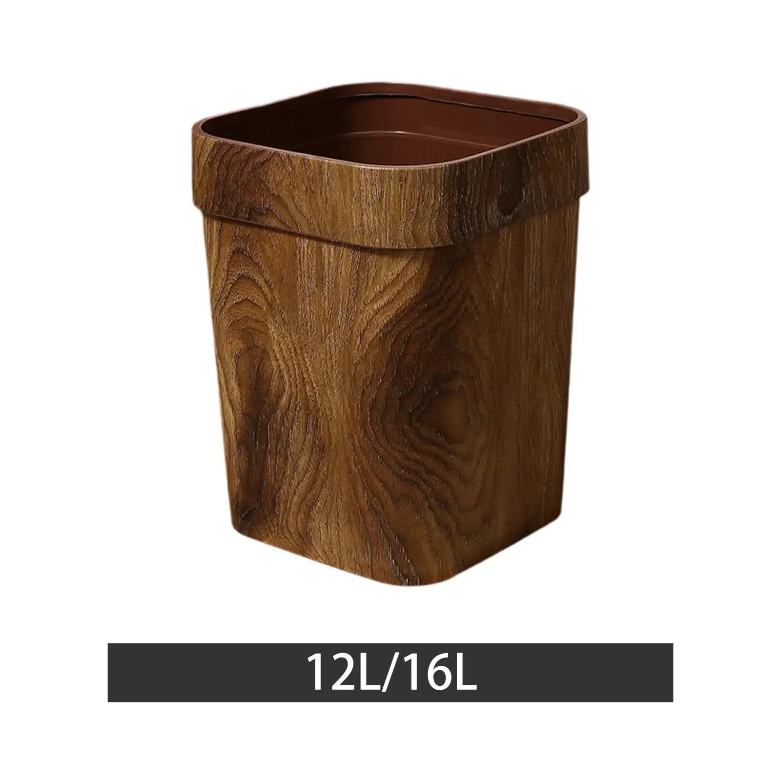 Imitation Wood Grain Trash Can Large Garbage Basket for Kitchen Bedroom Dorm