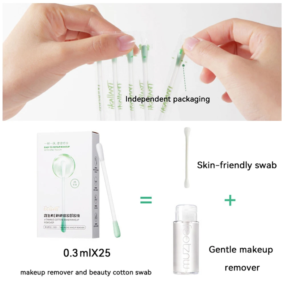 ikAllANT メイク落とし綿棒 - 25本 - クレンジング液で事前に浸した、折りたたんですぐに使える、美容クリーニング、