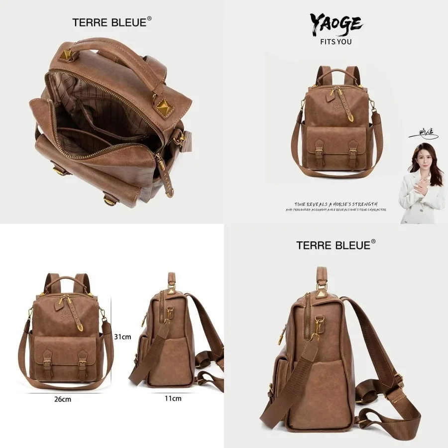 

【New style】Luyao women's bag Shake sound explosion new all-around backpack out commuting backpack for women 6696 light brown