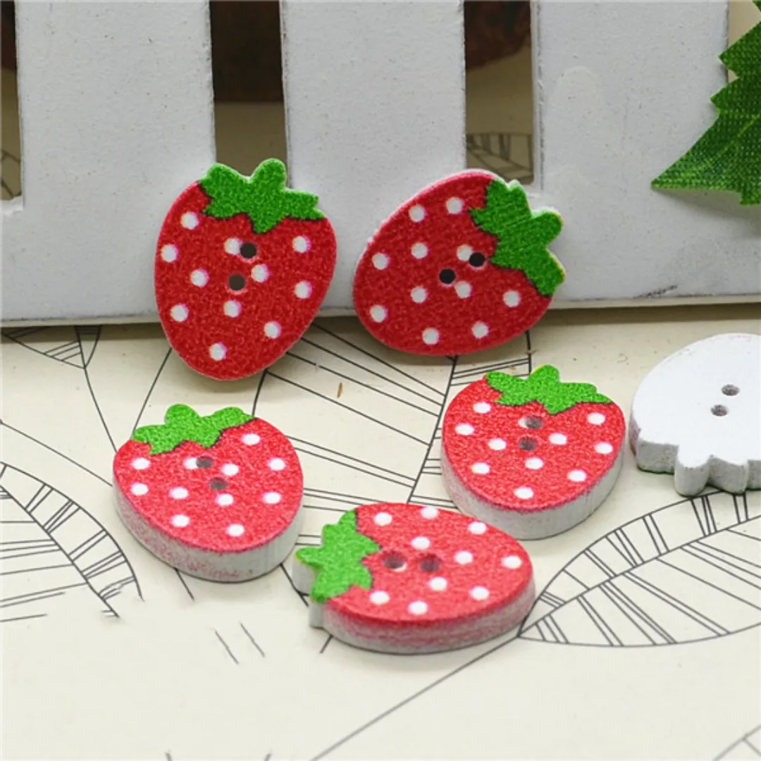 50pcs 12x16mm Wood Strawberry Sewing Button 2 hole Garment Buttons DIY Crafts Decoration