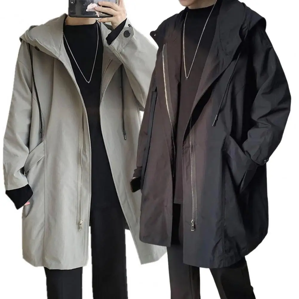 Men Clothing 2024 Men Loose Solid Coats Hooded Casual Handsome Turn-down Collar Tops Hong Kong Style Design Outwear Trench Coat