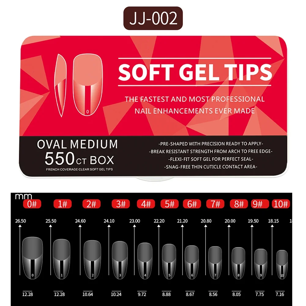 550 stks Zachte Gel Nail Tips Medium Korte Amandel Doodskist Volledige Dekking Matte Extension Tool Acryl Druk op Nagel Franse manicure Decor