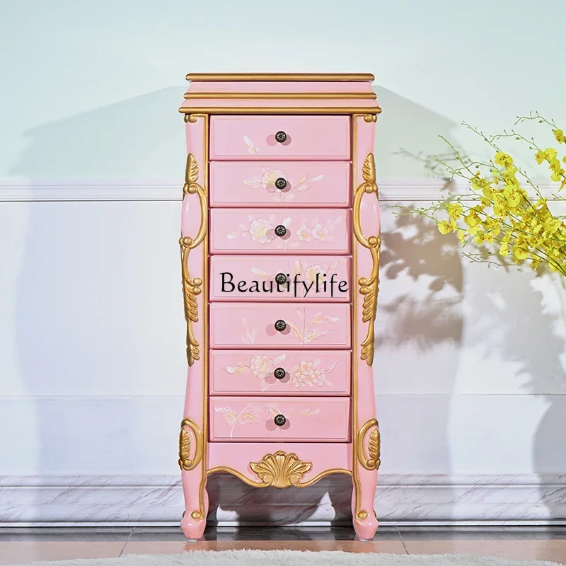 

3American painted solid wood chest bedroom jewelry jewelry pink mirror storage drawer locker