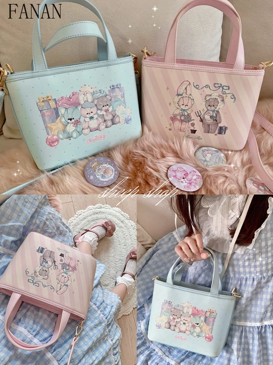 

Fashion Basket Lady Top-Handle Bags Casual Sweet Tote Bag Femme Japanese Cute Bear Pink Elegant Kawaii Women's Handbags