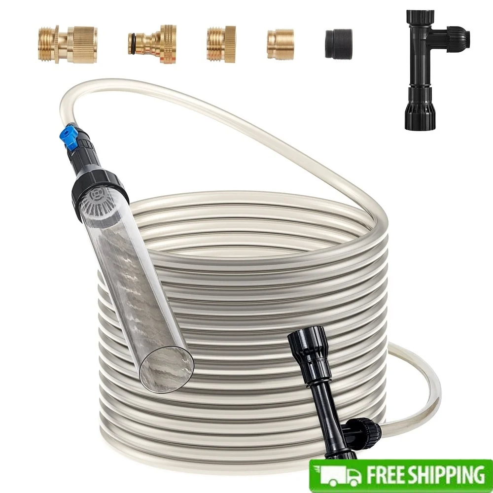 

30ft PVC Aquarium Gravel Vacuum Cleaner Water Changer Siphon Hose with Brass Connectors Fish Tank Filter Net Easy Clean