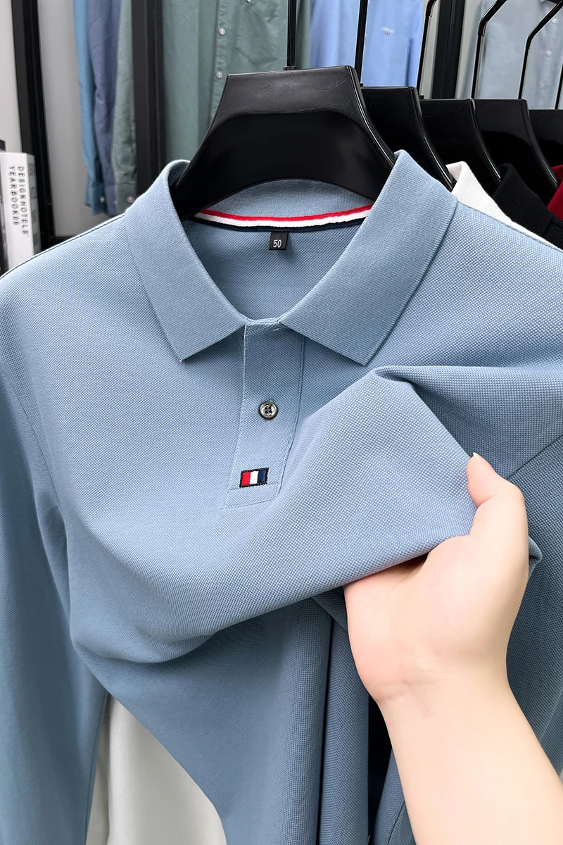 

High end brand men's embroidered long sleeved men's autumn new 100% cotton comfortable polo shirt business casual lapel T-shirt