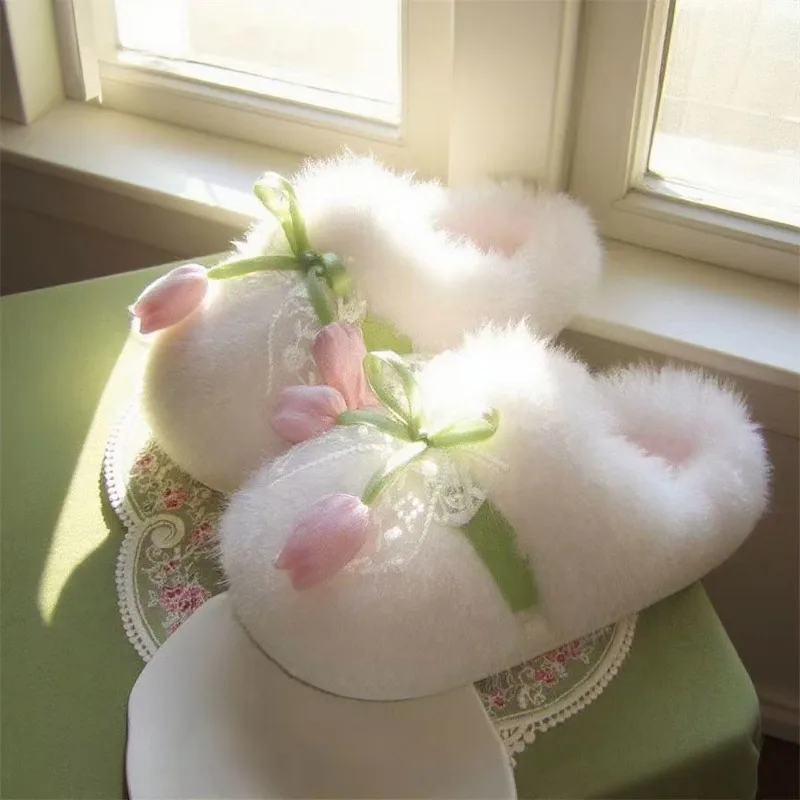 

2026 New Fashionable Winter Slippers for Women, Soft Soled Indoor Warm Cotton Shoes, Sweet and Cute Flat Cotton Slippers