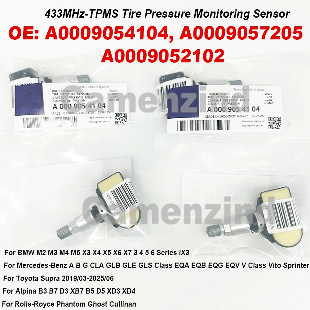 

4 шт., 433 МГц, датчик давления в шинах TPMS A0009054104 для Benz W177 CLA GLB GLS 2018-2025 A0009053114 A0009057205 0009054104