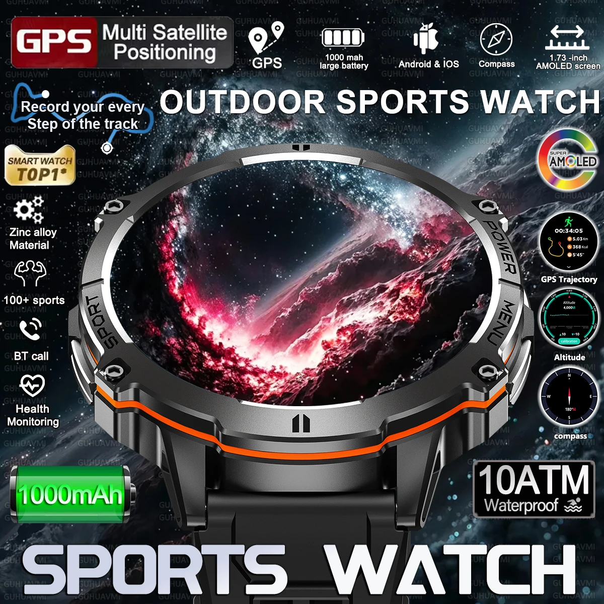 

2026 New Professional Sports Smart Watch AMOLED 1.73" screen Outdoor Compass Altimeter 10ATM Sports HD call Bracelets Men