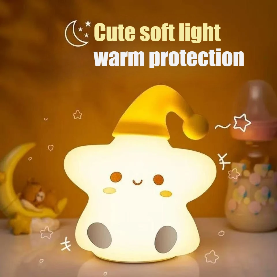 

Звезда-хранитель, милый кролик, ночник, силиконовый светильник для спальни, лампа для сна, защита глаз, детский светильник, атмосфера, ночник, подарок