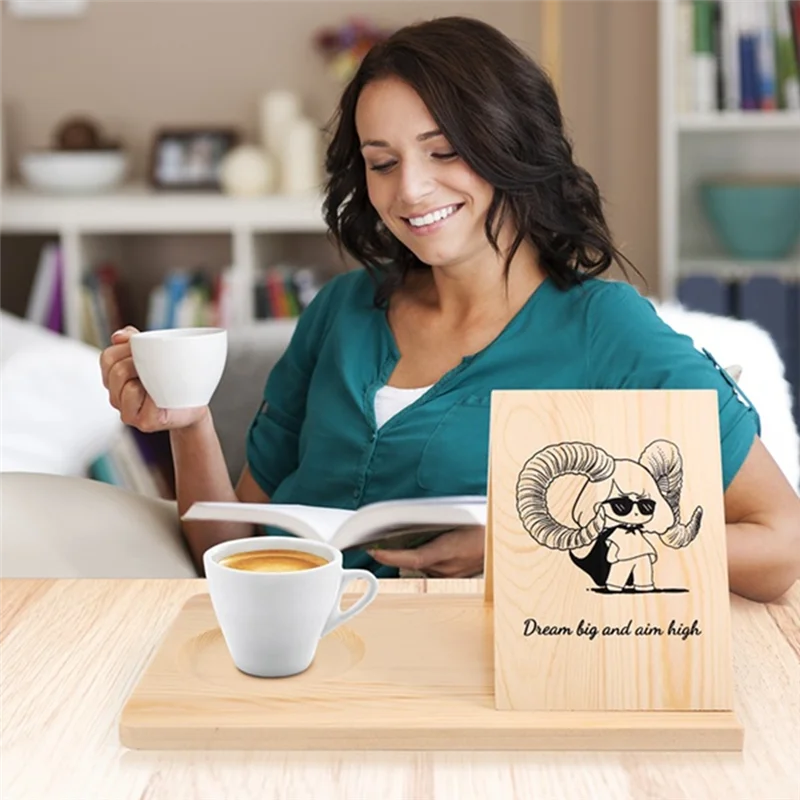 ABFM-Supporto da lettura in legno Supporto per libri triangolare rimovibile con portabicchieri Scaffale per ricette multifunzionale per ragazza cartone animato da tavolo