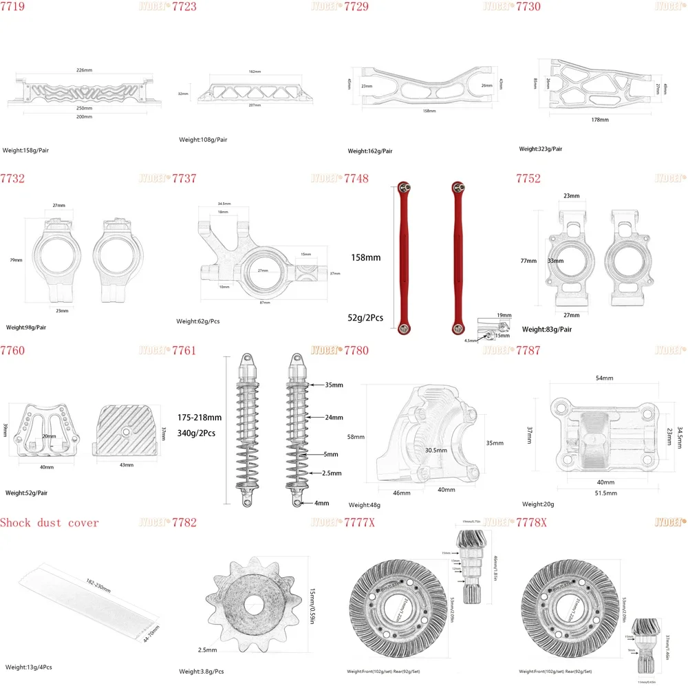 77076-4 6S Suspension Arms Side Bars C-Hub Carrier Toe Links Shock Absorber Battery Holder Gear For RC 1/5 Traxxas X-maxx 77076