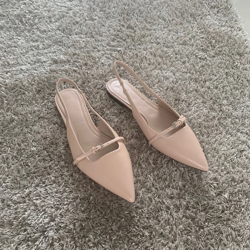 2023 Pointed Toe Flat Leather Slingbacks For Women Summer Ballet Flats Female Casual Flats Sandals Elegant Party Flat