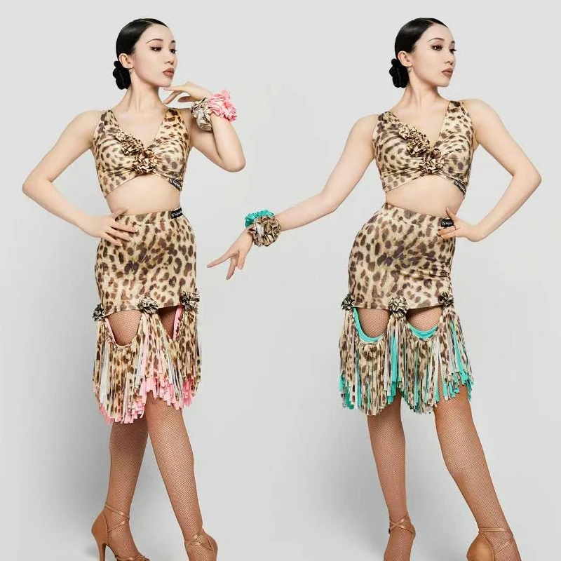 Costume de concours de danse de salon pour femmes, vêtements de danse latine Samba pour adultes, haut sans manches, pantalon de danse moderne SL13123