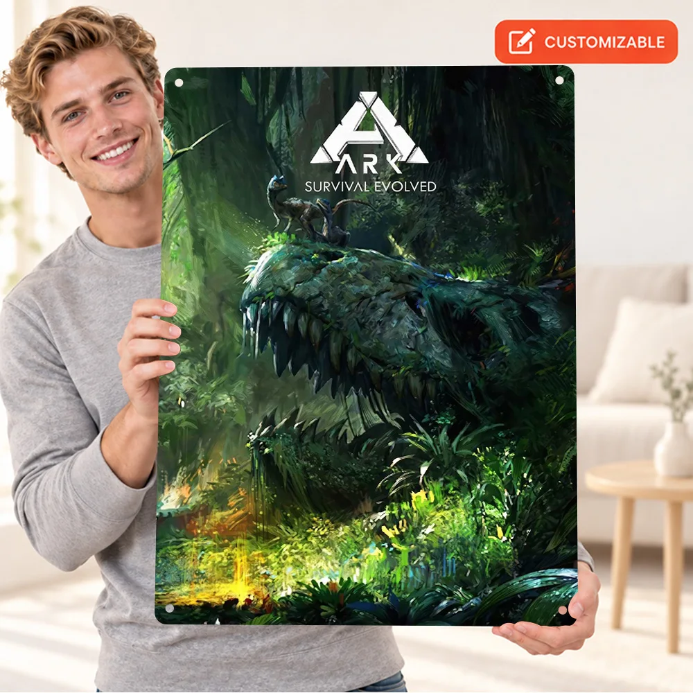 Ark Survival Evolved Jungle Scene Textured Metal Poster Customized Aluminum Sign Digital Illustration Wall Art For Game Corner