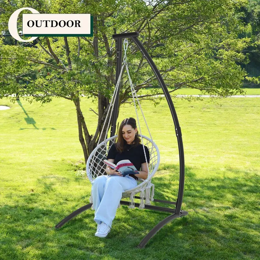 C型ハンモックチェアスタンド、頑丈なスチール製スイングハンモックチェアスタンド、屋内外スイングフレームに適しています（シートは含まれていません）
