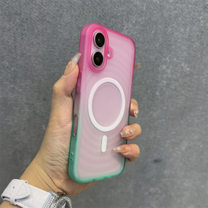 Gradient Water Ripple for Magsafe Phone Case for iPhone 16 pro max 15 Pro 14 13 12 Frosted Skin Feel Wireless Charging Cover
