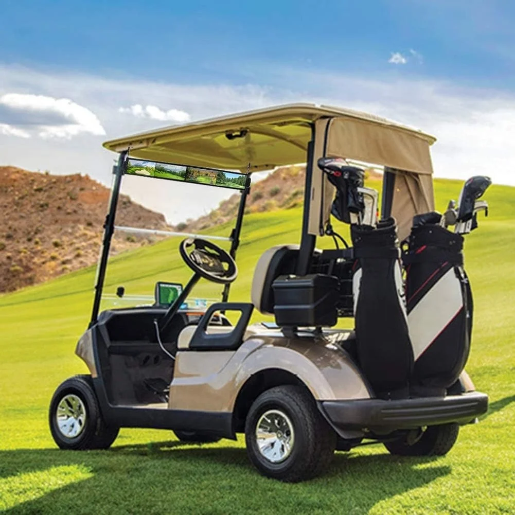 مرآة الرؤية الخلفية بأربعة جوانب لعربة الجولف مادة PP سوداء بحجم 880 ملليمتر مرآة طائرة شفافة لتشغيل آمن