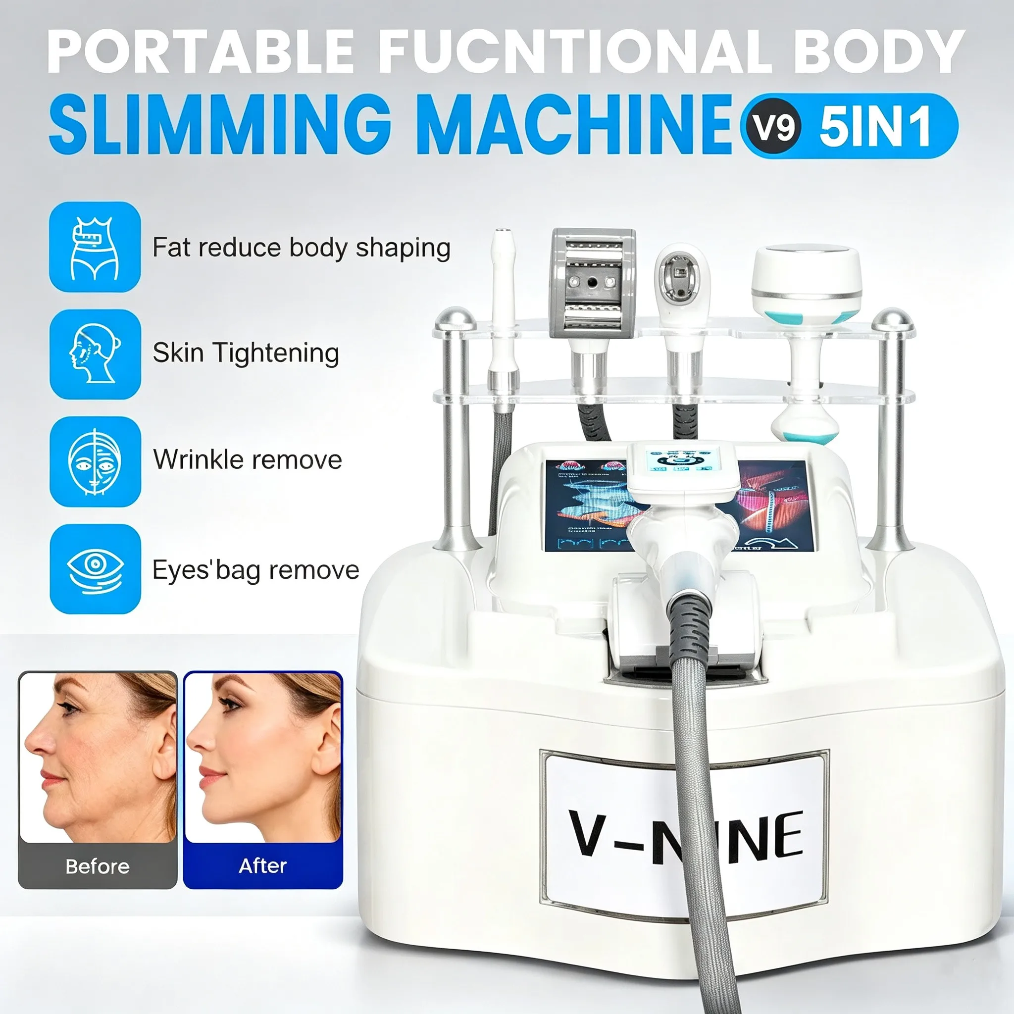 New Portable V9 Vela Body Shape Weight Loss Vacuum Cavitation Slimming Roller Shaping Massage Machine Fat Removal Face Lift