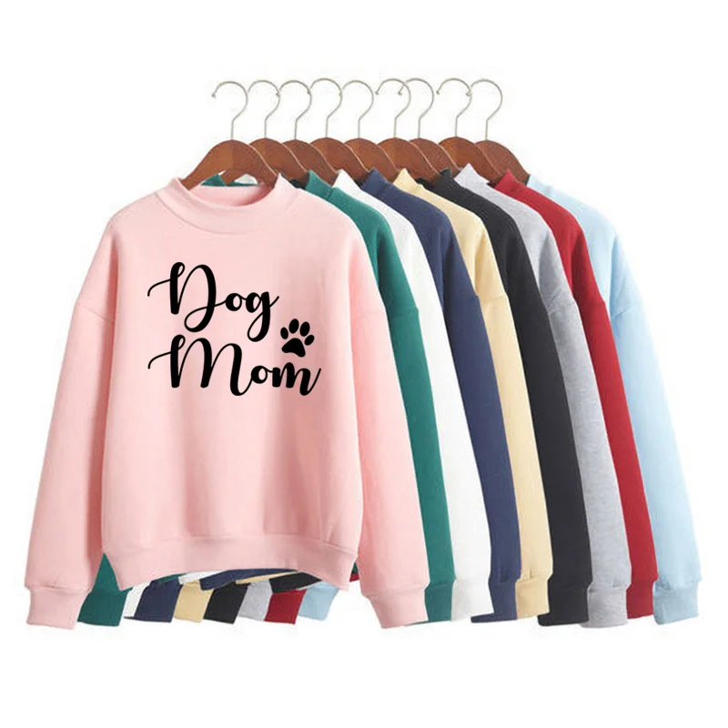 

Dog mom paw Print Woman Sweatshirt Sweet Korean O-neck Knitted Pullover Autumn Winter Candy Color Loose Women Clothing