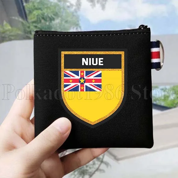 Niue Flag Map Love Heart Niuean Gifts Canvas Coin Purse Bag Small Square Key Bag Storage Card Bag Cotton Wallet Zipper Pouch