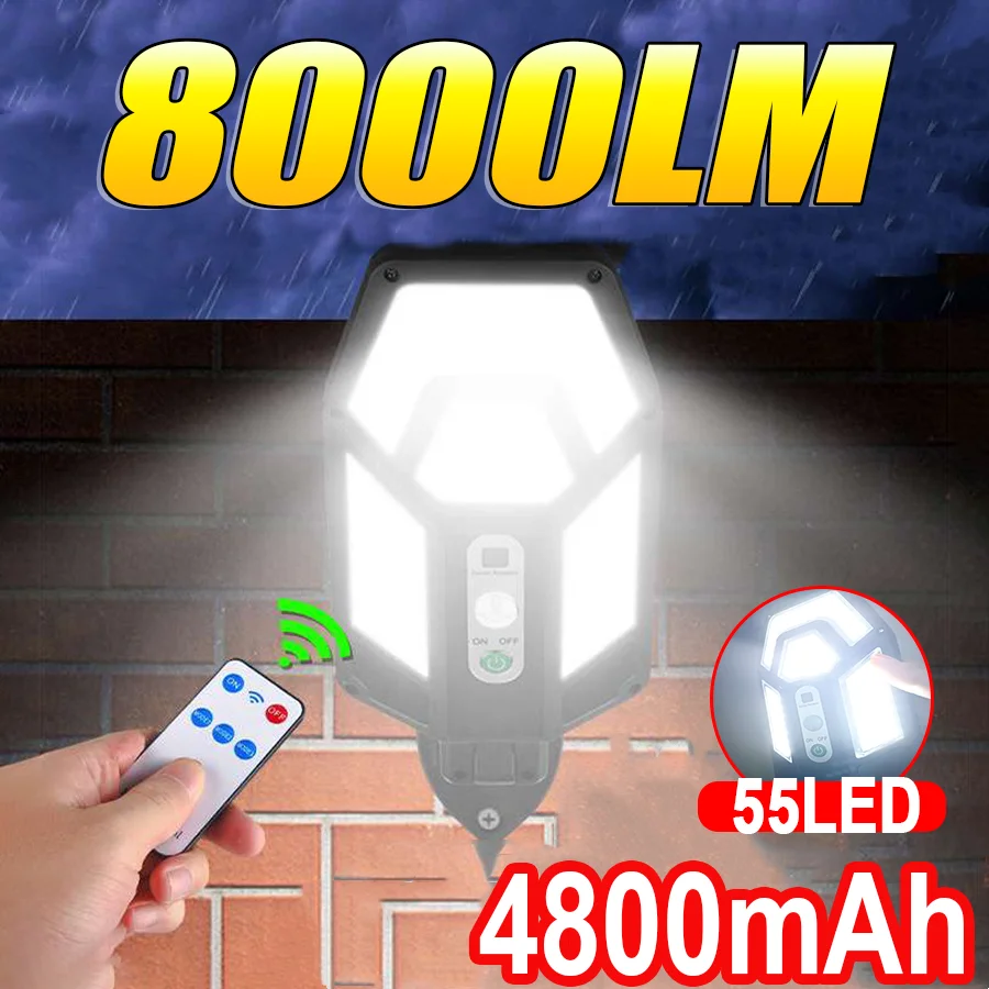 

NEW Outdoor Solar LED Lights Waterproof 8000 Lm Super Bright Wall Lamp With Motion Sensor Remote Control Garden Street Light