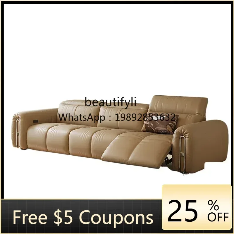 

FF Electric leather sofa adjustable high backrest zero wall retro functional sofa newQ