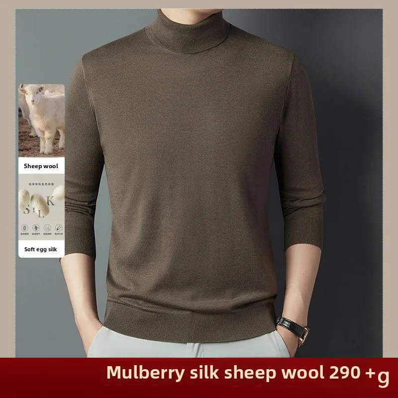 

2024 Autumn New Silk + Wool High Collar Men's Long Sleeve Sweater Thickened Youth Base Layer Men's Clothing