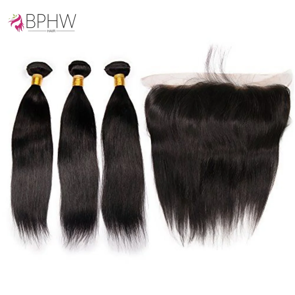

Straight Human Hair 3 Bundles With 13x4 Lace Frontal Peruvian Hair Bundles With 4x4 Closure Remy 100% Human Hair Extension BPHW