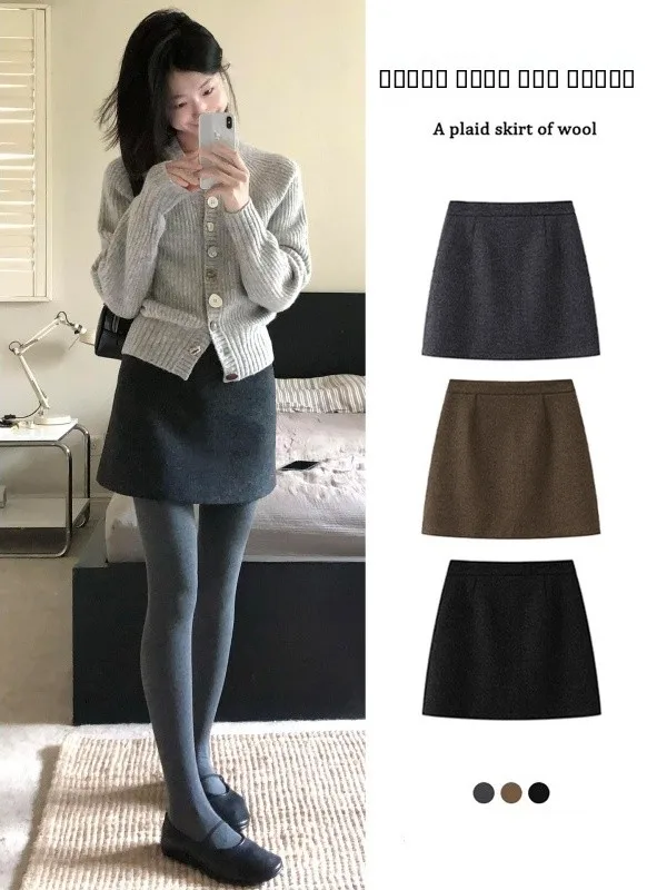 

ay шерстяная юбка женская зимняя с высокой талией для похудения или юбка трапециевидной формы предотвращает воздействия юбка с запахом повседневная юбка