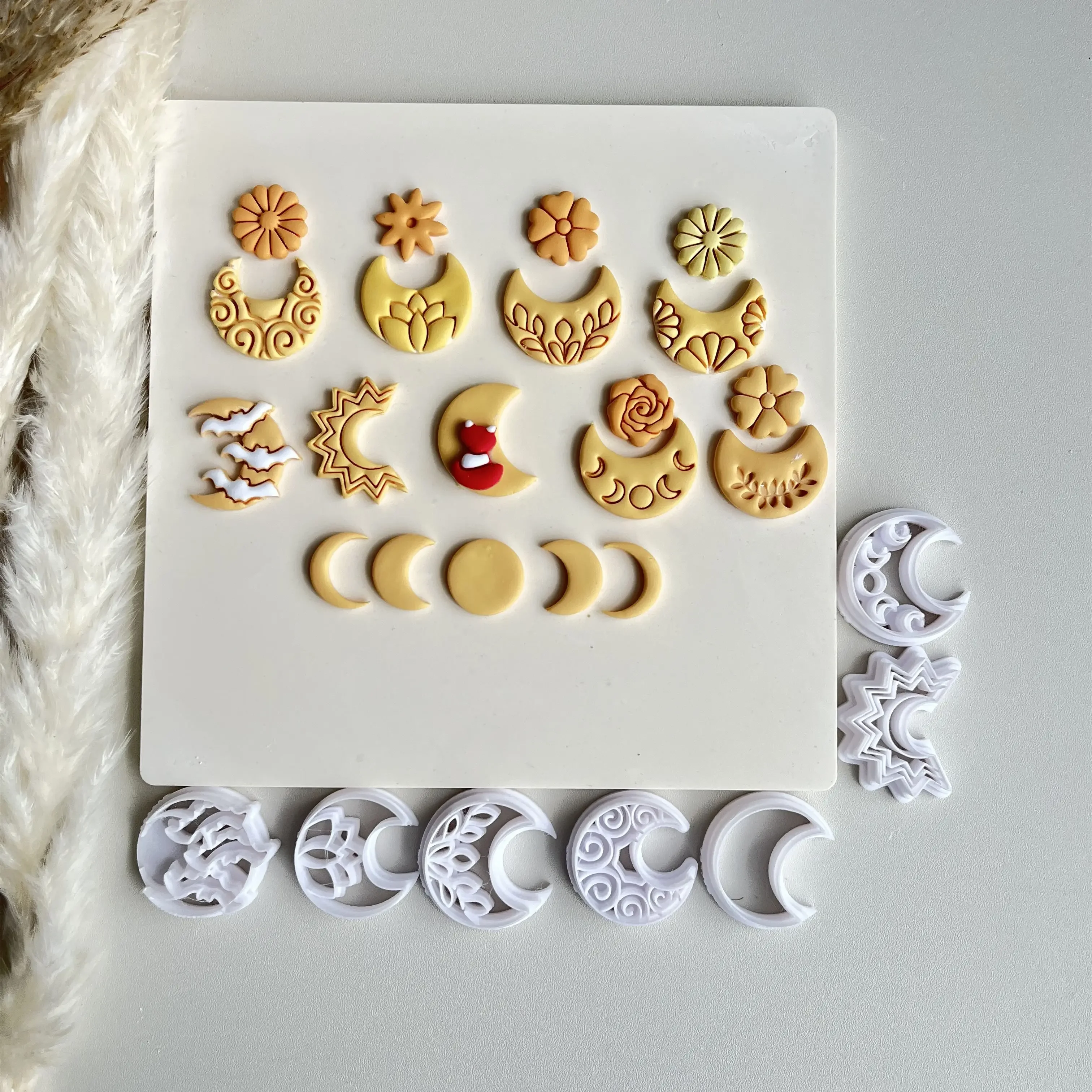 The Moon Collection of Different Moon Shapes Is Made with A Clay Mold Cutter and High Precision DIY Handmade Earring Jewelry