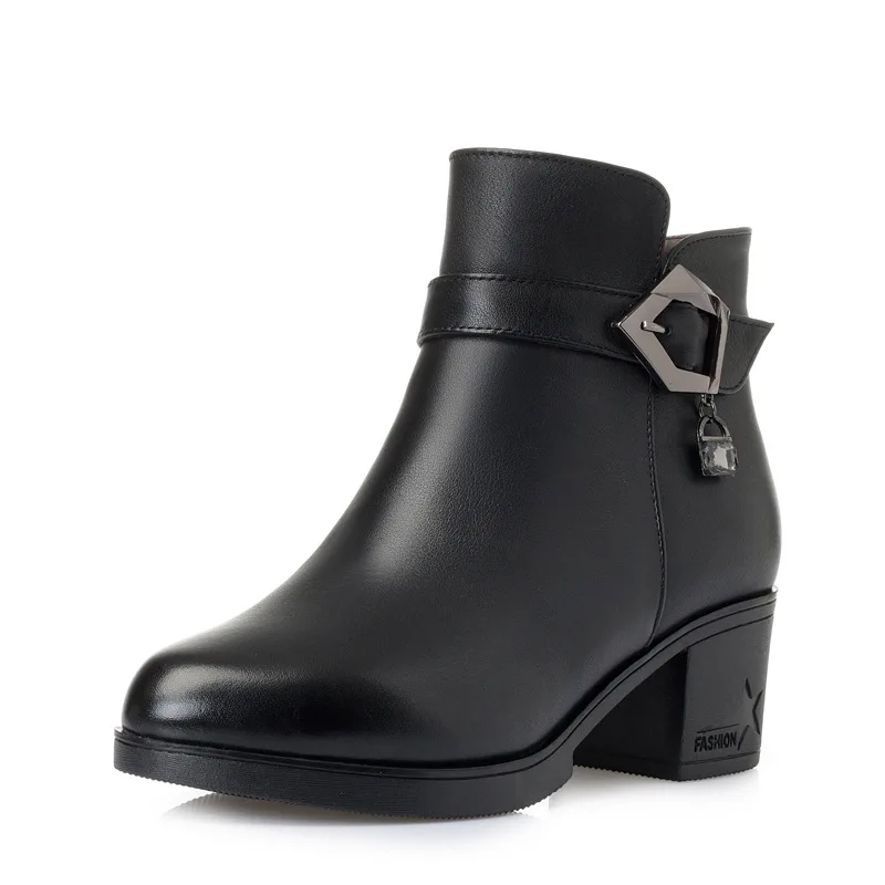 DIMANY Matton Boots Women's Genuine Leather 2026 New Wool Warm Women's Boots Large Non slip Women's Winter Boots 6