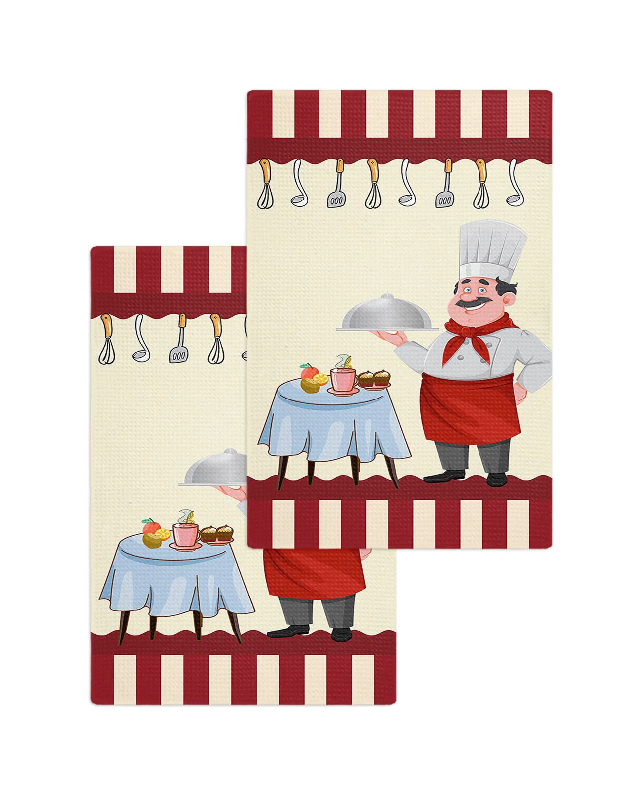 Red Kitchen Chef Knife And Fork 2/3/4PCS Absorbent Rag Kitchen Cleaning Cloth Dish Towels Waffle Microfiber Wipe Duster