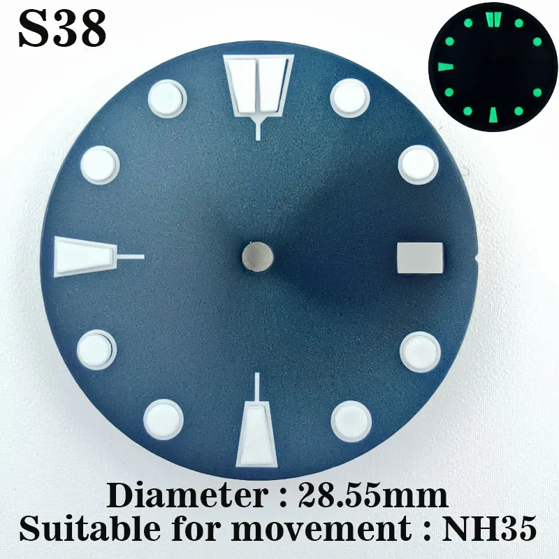 28.5mm Sterile Watch Dial With Date Window Blue Green C3 Luminous Watch Faces for NH34 NH35 NH36 Movement Custom LOGO